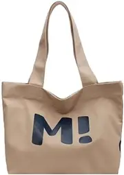 [Generic] Canvas Tote Bag with M! Design Print, Large Capacity Shoulder Bag, Beige