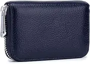 [YOKONICO] Credit Card Holder Genuine Leather RFID Blocking Credit Card Wallet with Zipper Mini Card Card Wallet Business Case Purse Credit Card Holder for Women and Men (Dark Blue)