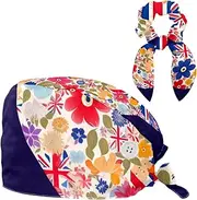[YTYVAGT] Scrub Caps Women,Scrub Hats Suitable for Women,British Flag Heart Flower