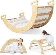Honey Joy Kids Climbing Playset, 3-in-1 Wooden Arch Rocker Climber Ladder w/Cozy Cushion, Children Indoor Outdoor Gym Playset Crawling Toy for Garden, Amusement Park, Daycare, Playground