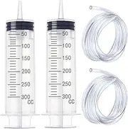 300ML Large Syringe 2-Pack with 130cm Tubing – Reusable Plastic Luer Lock Injector for Liquid Measuring, Lab, Garden, Pet Feeding & Oil Extraction