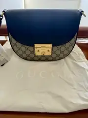 GUCCI GG Supreme Monogram Web Medium Padlock Messenger Shoulder Bag Org. 2950