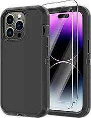 Annymall for iPhone 14 Pro Max Case, with 2 Screen Protector Full Body Heavy Duty Shockproof Dropproof Phone Case, Rugged Tough Defender Protective Cover for Apple iPhone 14 Pro Max 6.7" (Black)