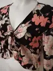 ROXY Women's Small Black Floral Cropped Top Ruffled Hem Tie Front Long Sleeve