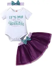 [Highnesson-ww] Baby Girls 1st/2nd First Birthday Outfits Cotton Romper TuTu Skirt with Sequins Bowknot Headband 3Pcs