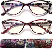 Cat Eye Reading Glasses for Womens - Set of 2 Blue Light Blocking Readers +1.5 Ladies Computer Eyeglass Quality Frame Lightweight and Comfortable