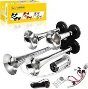 FARBIN Train Air Horn 12V 150DB Turck Horn 4 Trumpet Car Horn Super Loud Air Horns with Compressor for Vehicle Truck Car Pickup Jeep SUV Train Boat Silver (Silver,with Air Pump)