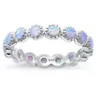 Round White Opal Eternity .925 Sterling Silver Ring Engagement Ring