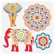 Reusable Plastic Elephant Pattern Stencil for DIY Crafts, Flower Mandala Art