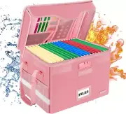 Fireproof Document Box with Lock, Portable File Organizer for Home Office, Pink