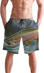 [XYMZR] Men's Swim Trunks Trout Big River Quick-Dry Bathing Suit Swimming Board Shorts S