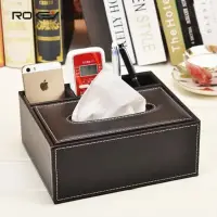 在飛比找PChome24h購物優惠-歐式桌面 皮質多功能收納盒 面紙盒 手機收納(皮革咖啡)