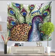 Peacock Wall Hanging Throw Tapestry Psychedelic 77in x 59in Polyester
