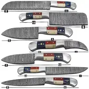 7 PCS TAXAS FLAG CUSTOM HANDMADE DAMASCUS STEEL CHEF KNIFE SET KITCHEN KNIVES