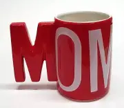 Coffee Mug MOM in Red and White Ceramic Large 20 oz Tea Cup Pen Pencil Holder