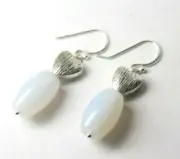 Chalcedony Blue 6mm x 12mm Barrel Gemstone .925 Sterling Silver Earrings 1 1/4"