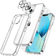 JETech 5 in 1 Case for iPhone 13 Mini 5.4-Inch, with 2-Pack Screen Protector and 2-Pack Camera Lens Protector, Full Coverage Tempered Glass Film, Non-Yellowing Phone Cover (Clear)