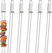 Lallisa Kabob Skewer for Grilling, Metal Stainless Steel BBQ Stick with Push Bar, Double Pronged Kebab Tool Quick Release Meat, Chicken, Vegetable and Fruit (6 Pieces), 2.8 x 32.5 cm/ 1.1 12.8 inch