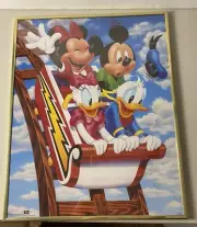 Disney Poster~Mickey Mouse~Minnie~Donald Duck~Roller Coaster Thrills~Vintage