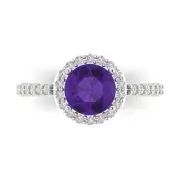 2 ct Round Cut Natural Gemstone Halo Solitaire with Accents Ring White Gold