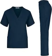 [Minty Mint] Women's Soft Comfortable Breathable Moderate Thickness Solid Medical Scrub Set Top and Cargo Pants