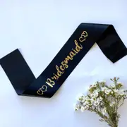 Black Bridesmaid with Hearts Sash - Gold Foil Print