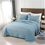 Queen King Quilt Set 3 Pieces Lightweight Bedspread Soft Cotton Summer Luxurious Coverlet Set for All Seasons(Blue,228x269cm+51x66cm x2)