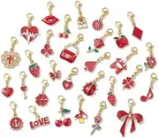 [DanLingJewelry] 50Pcs Red Series Assorted Enamel Charms Pendants Decorations with Lobster Claw Clasps for DIY Craft Keychain Jewellery Making, Non-Precious Metal