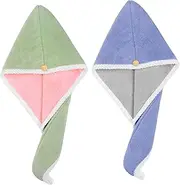 MERRYHAPY Hair Drying Cap Set 2pcs Absorbent Microfiber Hair Turban for Quick Dry