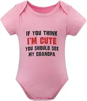 [WOOYONGING] If You Think I'm Cute You Should See My Grandpa Baby Onsies Short Sleeve Coming Home Outfit for Baby Girl White Bo