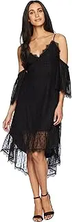[MinkPink] Women's Dark Romance Swiss Dot Cold Shoulder Dress