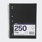 250 Page A4 5 Subject Notebook - Black