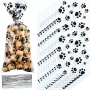 100 Pieces Paw Print Cone Cellophane Bags Heat Sealable Dog Gift Cat Candy Bags