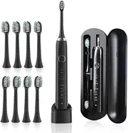 Electric Toothbrush Set with 8 Brush Heads, Travel Case, Black