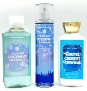 Bath and Body Works Frosted Coconut Snowball Shower Gel, Mist and Lotion 3pc Set