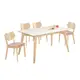 Boden-溫克4.7尺洗白色石面餐桌椅組合(一桌四椅)(粉色布餐椅)