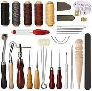 AIMALL Comprehensive Leather Craft Tool Kit - for DIY Leather Crafting, Punching, Sewing - Includes Awls, Groovers, Scissors, and More for Leather, Canvas, and Fabric Projects