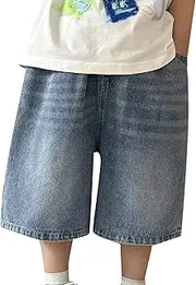 [Generic] Jeans Shorts for Boys 1/2 Leg Elastic Waist Casual Summer Leisure Style Loose Cute Fashion Vintage Toddler Trousers