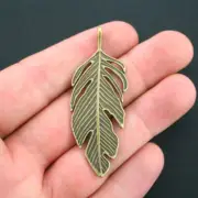 2 Huge Feather Charms Antique Bronze Tone or Huge Leaf Charm- BC1149