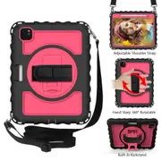 For iPad Air 4 10.9in (2020) Case, 360 Rotating Cover, Pencil Holder, Stand, Shoulder & Hand Strap, Black+Pink