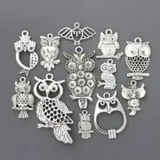 Owl Deluxe Charm Collection Antique Silver Tone 12 Different Charms - COL082