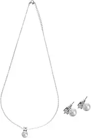 [DEARMAMY] 3Pcs Sparkly Zircon and Pearl Necklace and Earring Set for Women Elegant Party Jewelry Present Set with Pearls for Banquets and Special Occasions