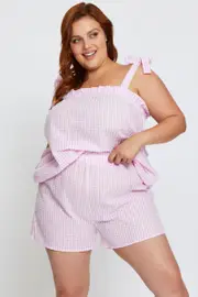 Pink Gingham Tie Shoulder Pj Pyjma Set