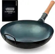 YOSUKATA Blue Carbon Steel Wok Pan – 14"/36 cm Woks and Stir Fry Pans - Chinese Hammered Wok Round Bottom Pow Wok - Traditional Chinese Japanese Woks - Blue Steel Wok (36 cm/14 inch, Blue)
