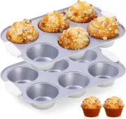 Jumbo Muffin Pan with Heat-Resistant Handles, 6 Cup Large Size Cupcake Pan, 2 Pa