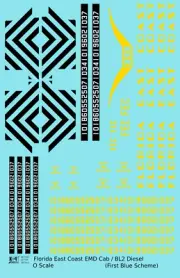 K4 O Scale Decals Florida East Coast BL2, Cab Diesel Yellow First Blue Scheme