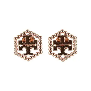 【TORY BURCH】TORY BURCH MILGRAIN HEX經典雙T滾邊圓珠六角形穿式耳環(玫瑰金)