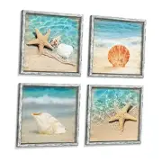 Beach Pictures Framed Wall Art: Seascape Artwork Set 12" x 12" Ocean seashell