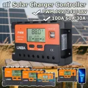 100A/60A/30A 12V/24V/36/48V PWM Solar Charge Controller Solar Panel PV Regulator