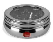 Stainless Steel Belly Shape Masala (Spice) Box with 7 Containers and Small Spoon